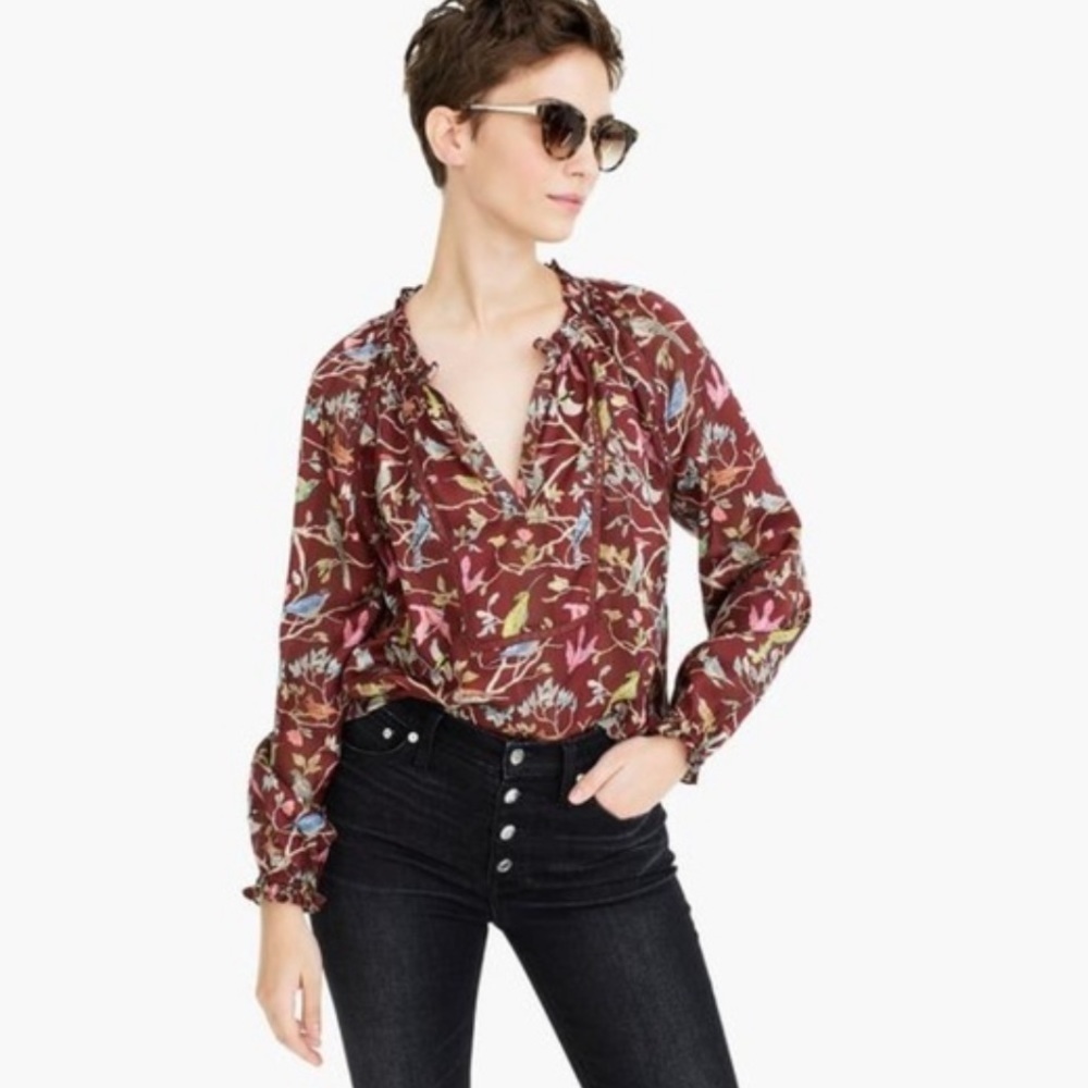 NWT J. Crew Point Sur Popover Blouse in Menagerie Floral Print
